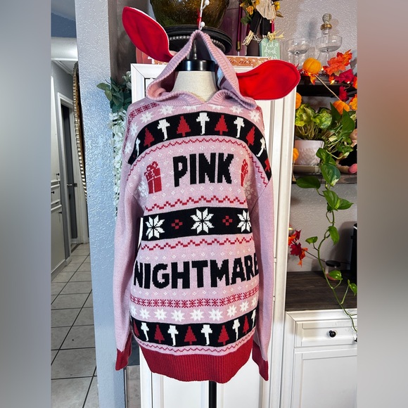 Pink Nightmare Ugly Christmas Sweater Hoodie Medium Unisex - Picture 7 of 7